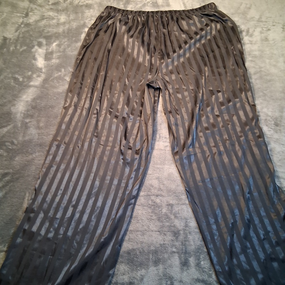 NWT Flora by Flora Nikrooz Pajama Pants Womens Large Black Striped Satin Lounge - Picture 6 of 9